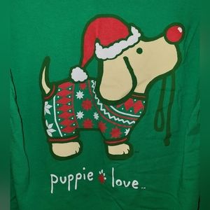 Puppie Love Medium green Christmas long sleeve shirt